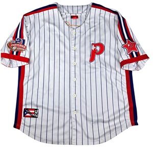 MEGAUSA Boricua 21 Baseball Jersey White Blue Pinstripe Men's 2XL